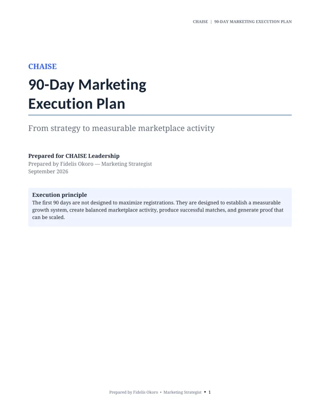 90-day marketing execution plan, opening page.