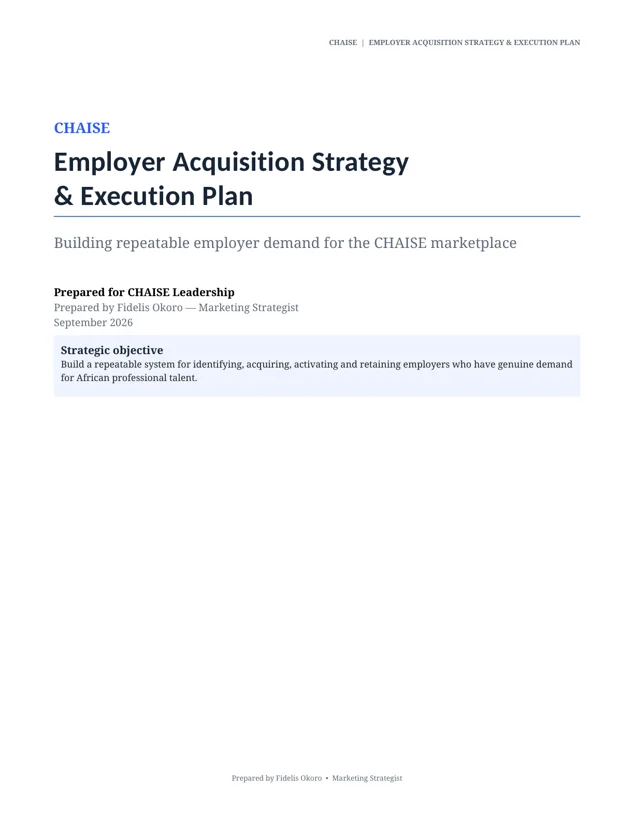 Employer acquisition strategy, opening page.