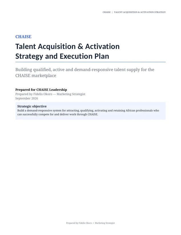 Talent acquisition and activation strategy, opening page.