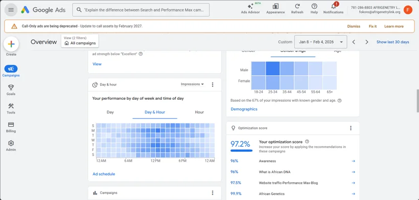 Google Ads audience location and schedule insights.