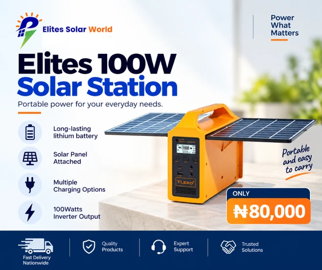 Elites Solar World 100W Solar Station promotional graphic