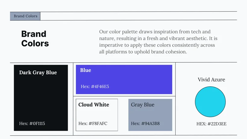 Brand colour palette and usage references.