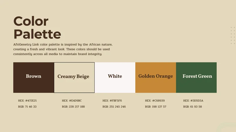 Brand colour palette and specifications.