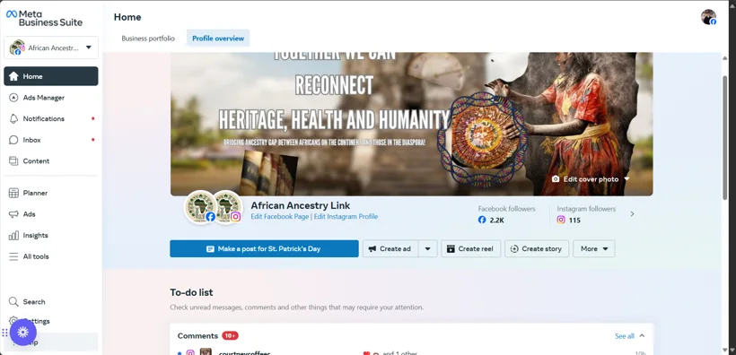 Facebook page branding and management.