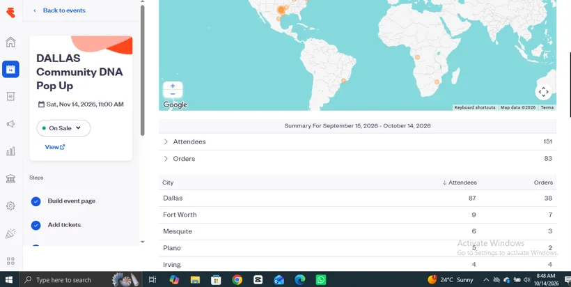 Eventbrite order locations and attendance reporting.