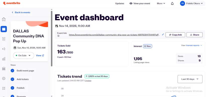 Eventbrite ticket sales and registration dashboard.