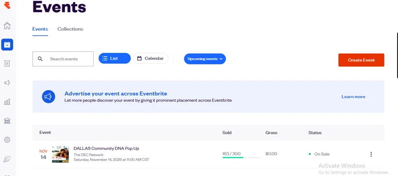 Eventbrite event publishing and management.