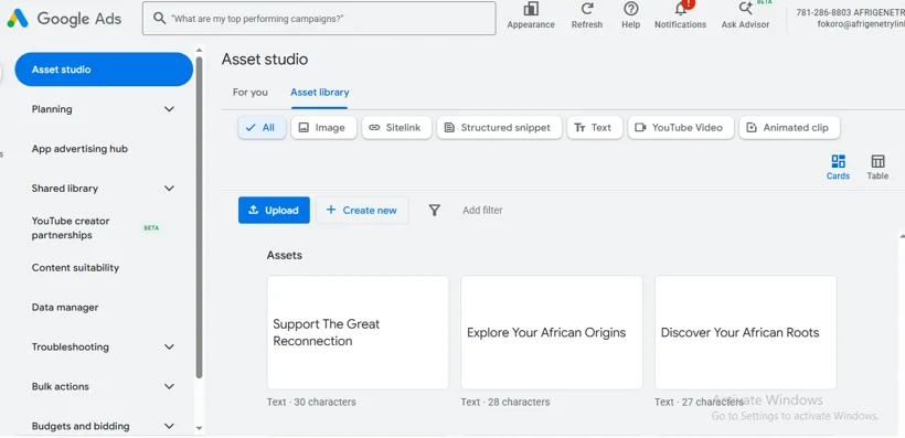 Google Ads creative asset library.