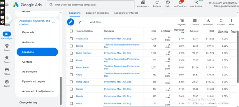 Google Ads audience location reporting.