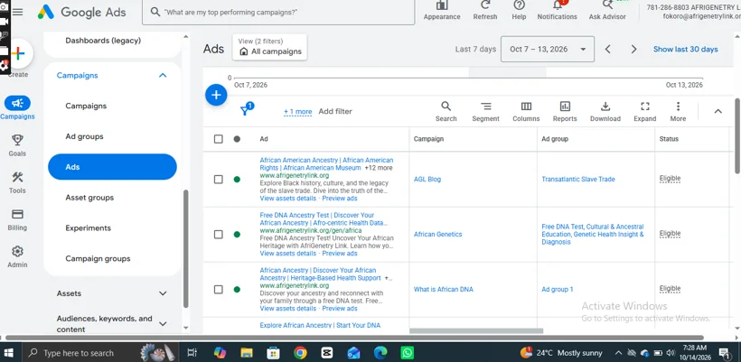 Google Ads campaign copy and ad management.