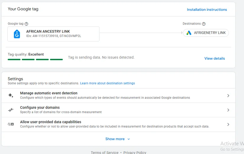 Google tag configuration and quality checks.