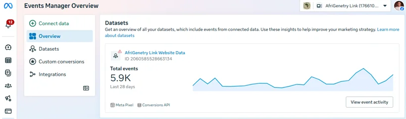 Meta Events Manager website event dataset.