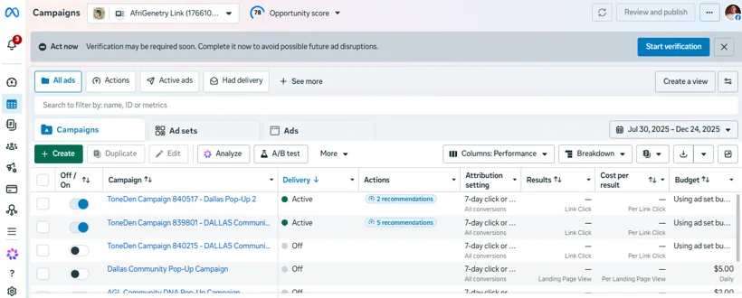 Meta Ads campaign structure and delivery.