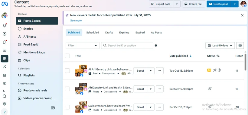 Facebook content publishing and management.