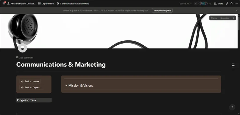 Notion communications and marketing workspace.