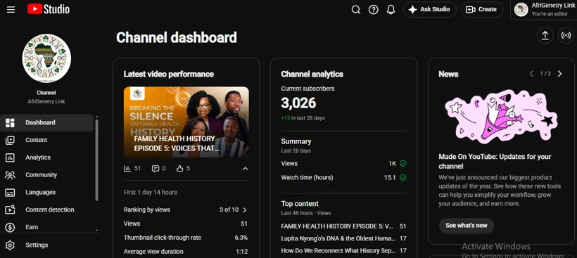 YouTube Studio publishing and channel operations.