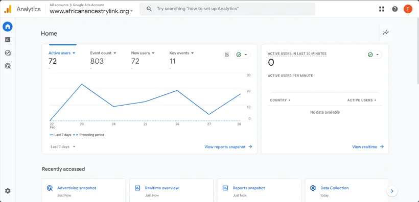 Google Analytics website activity snapshot.