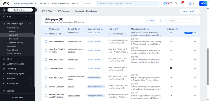 Website metadata and page SEO settings.