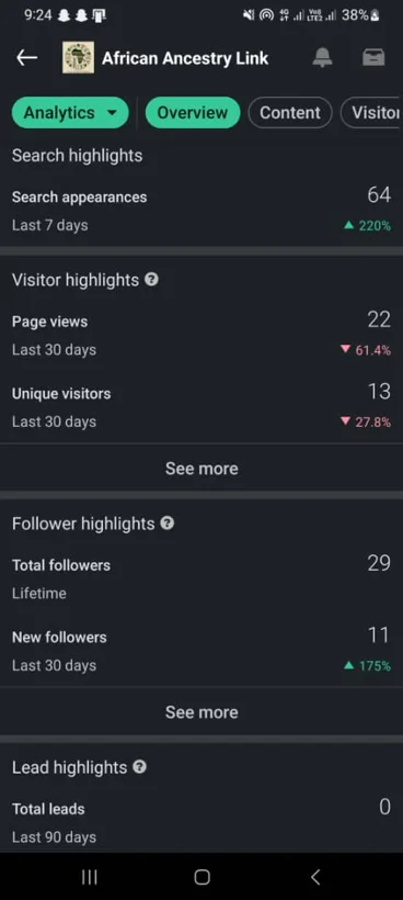 LinkedIn mobile audience analytics.