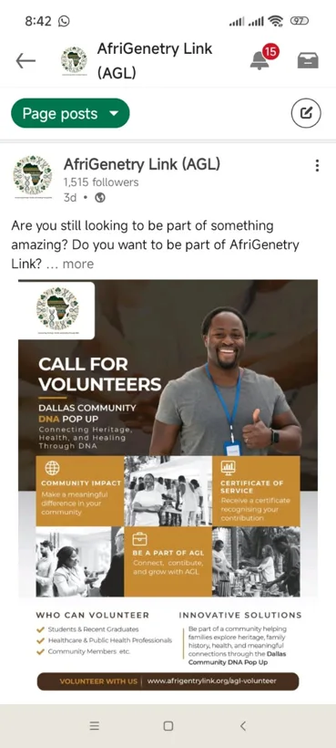 LinkedIn volunteer recruitment post.